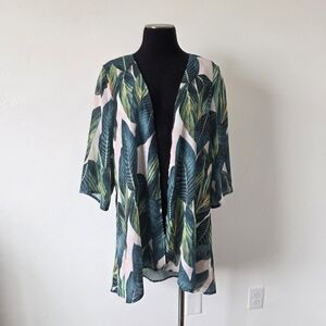 Adreamly Kimono Palm Leaf Botanical Resortwear Swim Coverup Poolside Beach Small